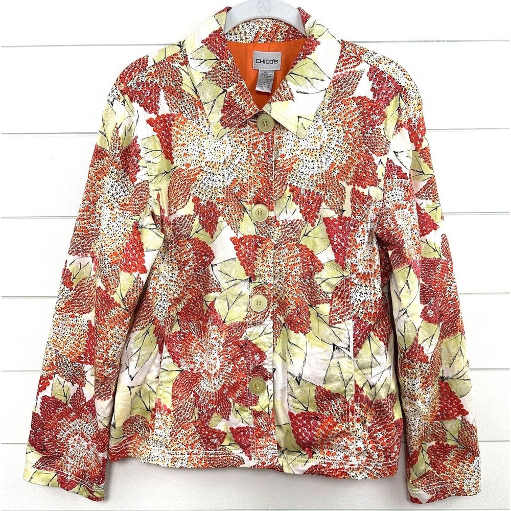 Chico’s Sequined Jacket Blazer 4-Buttons Fully Lined Art To Wear Womens Sz 1 M